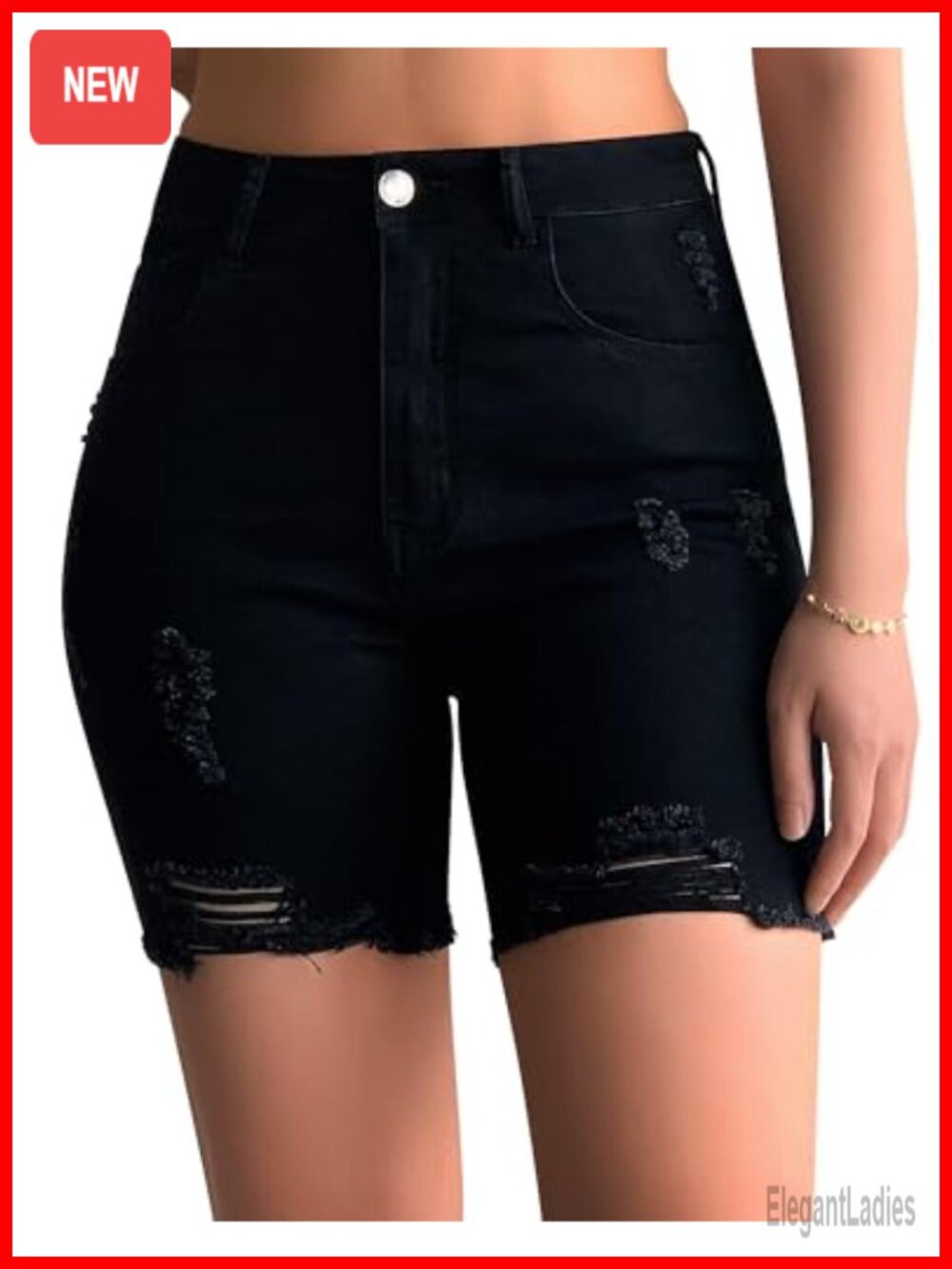 High Waist Distressed Denim Shorts Ripped Raw Hem Stretch Women's Casual Summer
